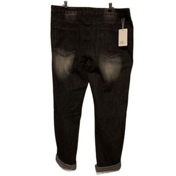 ROMWE Size 38 Distressed Ripped Black Jeans NWT - Picture 5 of 7
